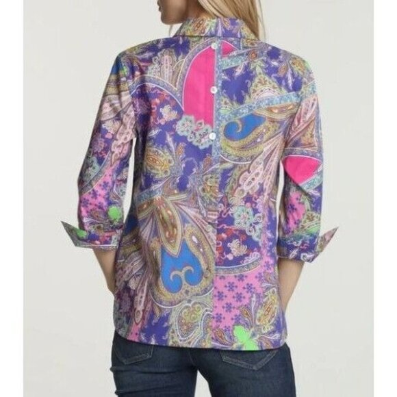 Hinson Wu Aileen 3/4 Sleeve Paisley Printed Shirt Button Back Size 16 $270 NWOT - Picture 2 of 16
